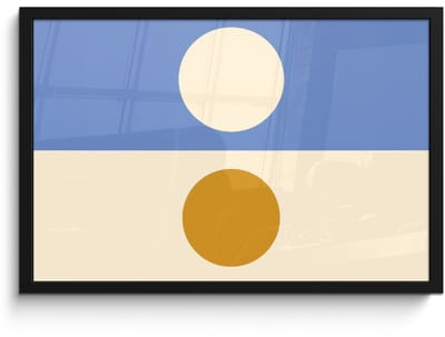 Poster in lijst - Fotolijst 60x40 cm - Posters - Cirkels - Symmetrisch - Wit - Blauw- Geel - Posterlijst zwart - Decoratie - Wanddecoratie woonkamer - Muurdecoratie slaapkamer