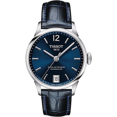 Tissot Durul Serie Automatisch Mechanisch Uurwerk Horloge 32Mm Blauwe Wijzerplaat Roestvrijstalen Kast Echt Lederen Band Dameshorloges T099.207.16.047.00 Blue black