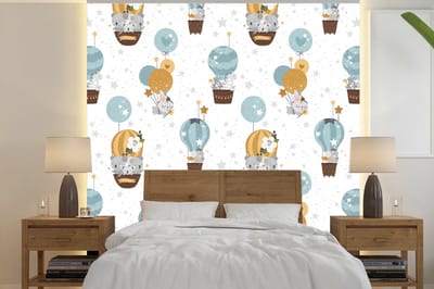 Behang - Fotobehang Jongens - Patronen - Luchtballon - Kinderen - Breedte 240 cm x hoogte 240 cm
