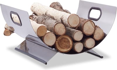 houtmand haardhout - rvs - binnen - modern - 19 x 37 x 33 cm - open haard