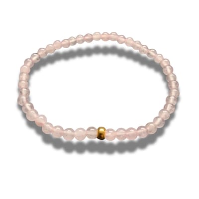 Armband - natuursteen - rozenkwarts - Rose Quartz - 4 mm - 19 cm - goudkleurig element