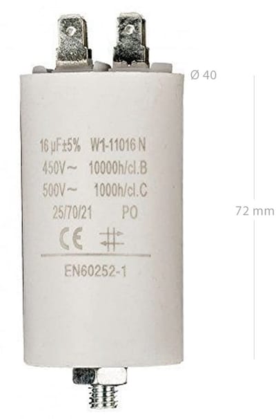 Startcondensator Elektromotor 16uF 450V - Permanent Condensator voor Pompen, Compressoren en Wasmachines