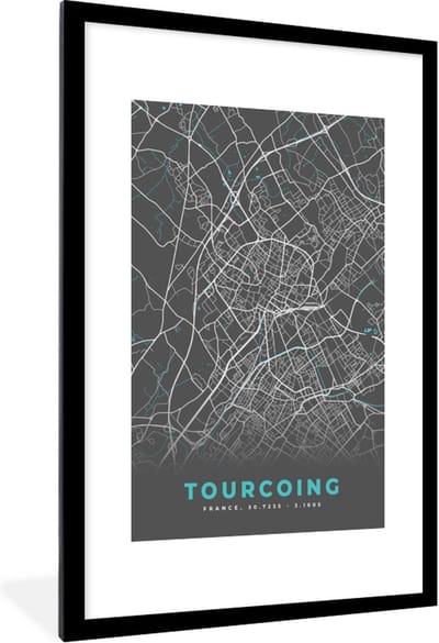 Fotolijst incl. Poster - Frankrijk - Stadskaart - Kaart - Plattegrond - Tourcoing - 80x120 cm - Posterlijst