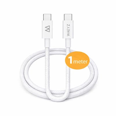 WAEYZ USB-C naar USB-C Kabel 1m – 60W Snelladen – Gevlochten Nylon – Wit