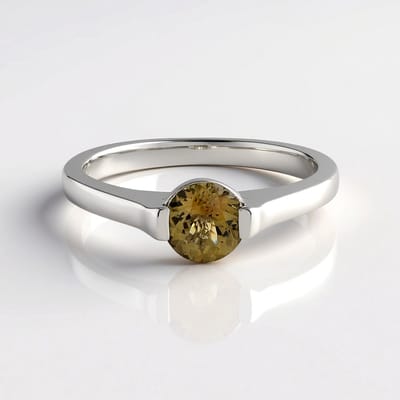 Cavill - Zilveren ring met 0,72 ct gele tanzaniet - 925 Sterling zilver geplatineerd - Ronde briljant - Elegante damesring maat 20