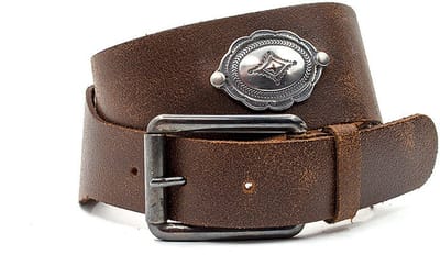 Damesceintuur bruin met ornamenten - 4 cm breed - Leer - Jeans riem - Casual - Maat 95