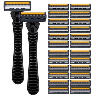 Rasoirs de sécurité, Rasoirs de rasage manuels, Rasoirs à lames 3 couches, Lames de rasoir de rechange, Outils de soins capillaires, Rasoirs de sécurité traditionnels 24Blades with 2 Holders black