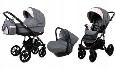 BabyLux® Kinderwagen 3in1 – LUMIO - FLAXEN BLACK FRAME - Opklapbare Wandelwagen incl. Reiswieg, Multifunctionele Buggy Sportstoel, Autostoel - Combi-kinderwagen met Luiertas, Regenhoes, Klamboe, Bekerhouder, etc.