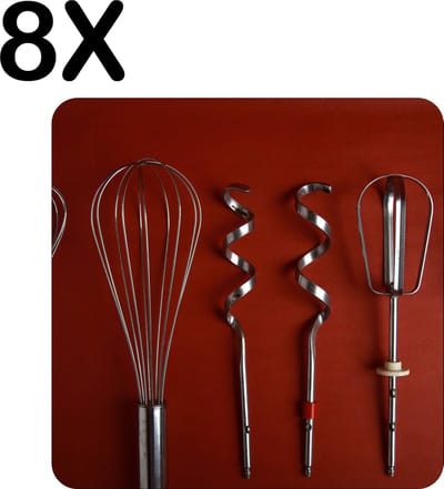 Luxe Placemat - Mixers op Rode Achtergrond - Set van 8 Placemats - 50x50 cm - 2 mm dik Vinyl - Anti Slip - Afneembaar