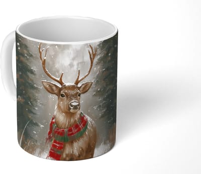 Mok - Koffiemok - Winter - Bos - Rendier - Donker - Mokken - 350 ML - Beker - Koffiemokken - Theemok