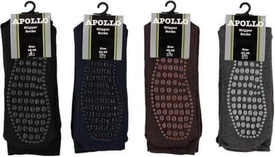 Apollo 2-paar Heren Anti slip badstof sokken - Slipper sokken - Plain - 46 - Zwart