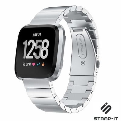 Stalen Smartwatch bandje - Geschikt voor Fitbit Versa 2 luxe metalen bandje - zilver - Strap-it Horlogeband / Polsband / Armband
