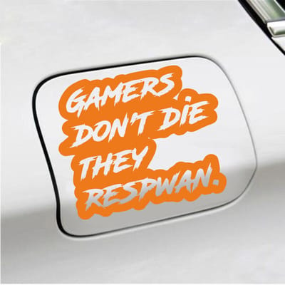 Bumpersticker - Gamers Dont Die They Respawn - 12,6 X 14,8 - Oranje