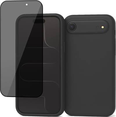 Hoesje geschikt voor iPhone 17 Air - Privacy Screenprotector Volledig Dekkend Glas - Mat Back Case Zwart