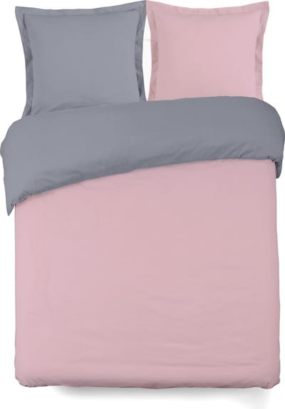 VISION Bicolor - Tweezijdig omkeerbaar Dekbedovertrekset - 100% katoen: zacht en soepel - Tweepersoons - Dekbedovertrek 200 x 200 cm met 2 bijhorende slopen - Grijs / Roze - Oekotex gecertificeerd