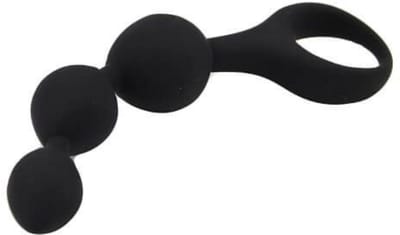 Power Escorts - Triple Ripple Silicone Beads - Zwart - 14 cm