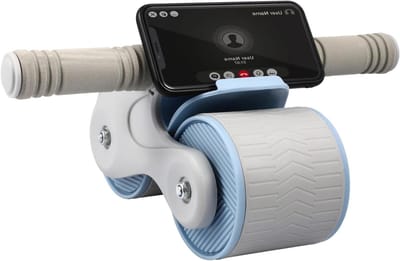 Buikspierwiel - Ab roller Fitnesswiel - Buikspieren trainen - Automatische rebound - 37x35x10 cm - Blauw grijs