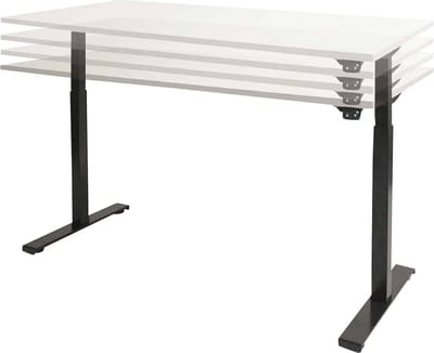 Dextro basic zit/sta 120x80cm, electrisch hoogte verstelbare werkplek, T-poot frame. Frame kleur wit (RAL9010) en blad Honey Castello