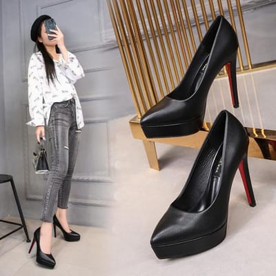 Vrouwen 12cm hoge hakken 3cm platform fetish nachtclub pumps dames leren stiletto hakken prom rode onderkant catwalk zwarte schoenen 37 zwart