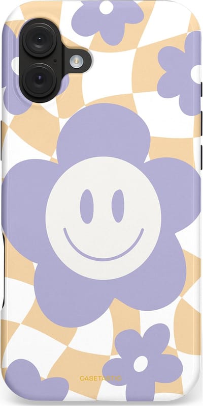 Casetastic hoesje geschikt voor Apple iPhone 16 Plus - MagSafe - Dubbellaagse bescherming - Madeliefjes magie - Fashion Case - Lila Wit Zand Lichtgrijs