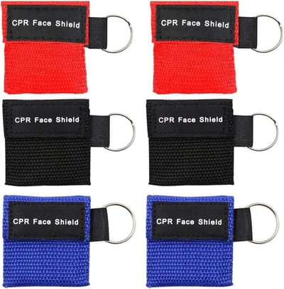 CPR Eerste Hulp Masker - 6-Pack - Sleutelhanger Ademhalingsmasker - CPR Masker met Karabijnhaak - Eerste Hulp Sleutelhanger - Ventilatiedoek met Terugslagklep Ademhalingsbarrière - Zakmasker voor Eerste Hulp of AED Training - 5x5cm