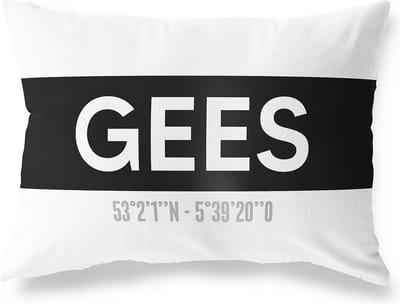 Tuinkussen GEES - DRENTHE met coördinaten - Buitenkussen - Bootkussen - Weerbestendig - Jouw Plaats - Studio216 - Modern - Zwart-Wit - 50x30cm