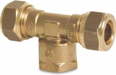 Bonfix T-stuk 90° messing 22 mm x 1/2" x 22 mm knel x binnendraad x knel KIWA/GASTEC