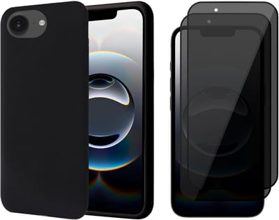 Hoesje geschikt voor iPhone 16e - 2x Privacy Screenprotector Volledig Dekkend Glas - Mat Back Case Zwart
