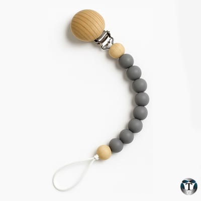 Speenkoord | Fopspeenkoord | Hulpmiddel Speen | Kralen | Grijs | Silicoon | Hout | Houten Clip | Babyshower | Kraamcadeau | Jongen & Meisje | Baby | Speen | Speenketting | TheOldOmen |