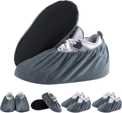 longziming -4 Paar Herbruikbare Schoenovertrekken – Wasbare Overschoenen met Antislip Zool – Grijs – Duurzame Schoenbescherming voor Schoon Huis & Tapijt – Geschikt voor de Meeste Volwassenen