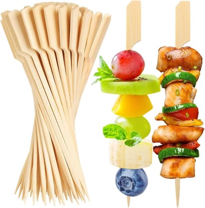 Houten Spiesjes van 15 cm met Handvat, 200 Stuks, Ideaal voor Grillen, Vingerfood en Feestjes