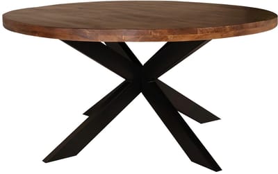 Eettafel Jones rond 150cm bruin duurzaam mangohout ronde tafel