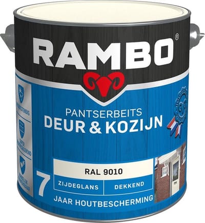 Rambo Pantserbeits Deur & Kozijn Zijdeglans Dekkend - Super Vochtregulerend - RAL 9010 - 2.5L