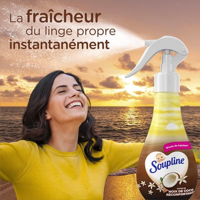 SOUPLINE - 3D Linnenmist met Kokosgeur - Spray om wasgoed op te frissen - Direct geparfumeerd - Ideale aanvulling op uw wasverzachter - Verpakking van 2X250 ml