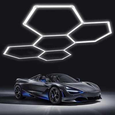 Allecto Plus - Zeshoekige LED-garagelamp 6500K - Verlichting voor garage, werkplaats, kapsalon - 20160 lumen - LED-autogarageverlichting met 5 gaten