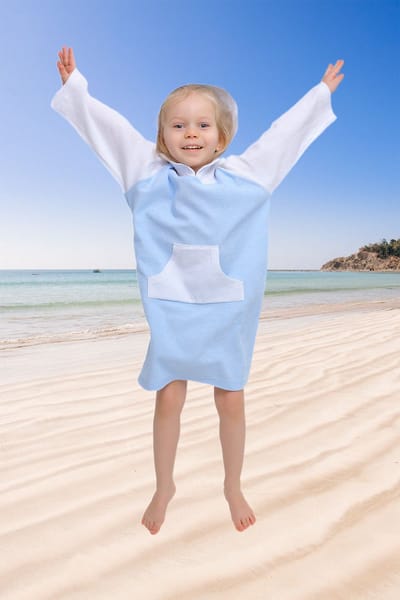 RobyKris Kids Zwemponcho met capuchon - Badstof - Blauw/wit - Maat 98-104