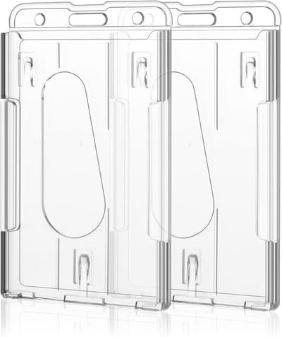 Verticale Kaart Houder van Hard Plastic - 2 Stuks Duidelijke ID Badge Houder voor Kantoor, School, Rijbewijzen en Creditcards