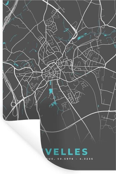 Muurstickers - Sticker Folie - Stadskaart – Grijs - Kaart – Nivelles – België – Plattegrond - 20x30 cm - Plakfolie - Muurstickers Kinderkamer - Zelfklevend Behang - Zelfklevend behangpapier - Stickerfolie