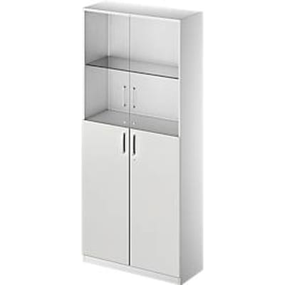 Schäfer Shop Genius Combikast TETRIS SOLID, 6 ordnerhoogten, glazen deuren en vleugeldeuren, B 1000 mm, afsluitbaar, glas/lichtgrijs/blank aluminium