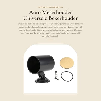 Dailygoods- Meterhouder Universeel - 52mm Bekerhouder - Kunststof - Zwart - Duurzaam - Eenvoudige Installatie met Plakband - Meterhouderhouder