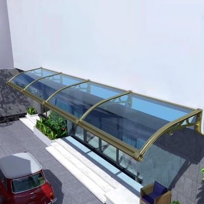 Gebogen Deurluifel Polycarbonaat met Aluminium Beugel - 80x350 cm Champagne