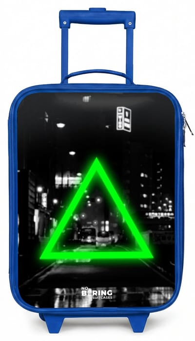 NoBoringSuitcases.com® - Kinderkoffer blauw - Kindertrolley jongen - Felgroene driehoek - Koffer kind lichtgewicht - Reiskoffer trolley voor kinderen - Koffertje met lichtgevende wieltjes - Rolkoffer