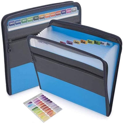 Peysaitr - Projectmap – A4 document organizer – uitbreidbare ordner met 13 vakken – Opbergmap/Sorteermap – waterdicht – Blauw – 35x27x3.5cm – 1 stuk