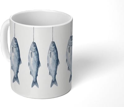 Mok - Koffiemok - Vissen - Illustratie - Delfts - Blauw - Mokken - 350 ML - Beker - Koffiemokken - Theemok