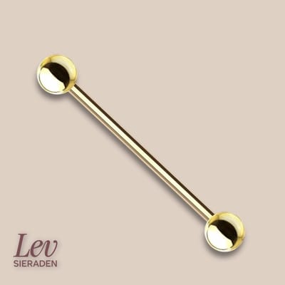 Lev Sieraden - Titanium Barbell - 1.6 x 30 mm - Goud kleurig met 5 mm balls - industrial Piercing - labret piercing - Oorpiercing - lip - navel piercing - Tong Piercing - Tepel