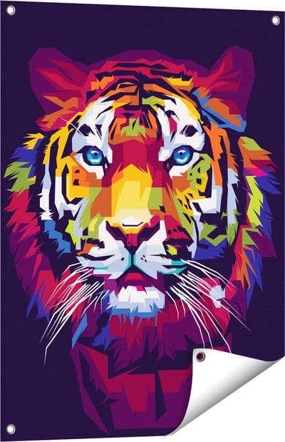 Gards Tuinposter Kleurrijke Tijger - Abstract - 60x80 cm - Tuindoek - Tuindecoratie - Wanddecoratie buiten - Tuinschilderij