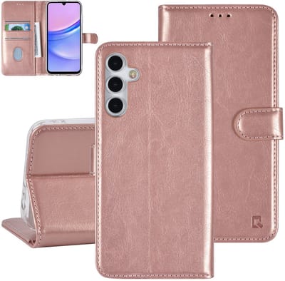 TUNIQ Galaxy A15 5G Book Case hoesje - Pasjeshouder voor 3 pasjes - Magneetsluiting - Hanger - Rose Gold