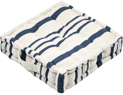 Stof Textile Vloerkussen Beach - creme wit/blauw - katoen - 45 x 45 x 10 cm - Extra dik - extra zitplaatsen - spelen - gamen - relaxen