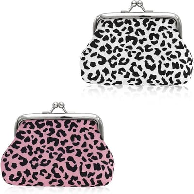 Damesportemonnee met klein luipaardpatroon, mini Kiss-Lock portemonnee voor munten, sleutels en sieraden in wit en roze, ideaal voor dagelijks gebruik