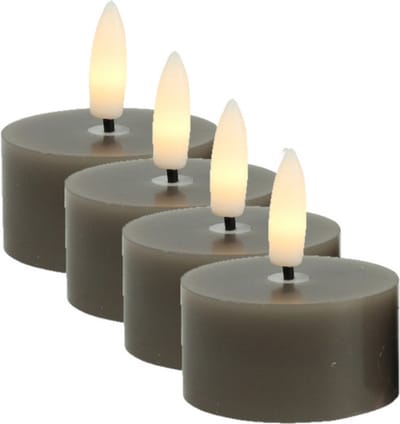 Countryfield LED theelichtjes/waxinelichtjes - 4x st - grijs - D4 x H5,2 cm - met timer